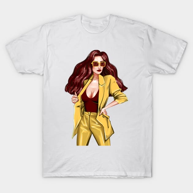 Woman in yellow jacket T-Shirt by ArctiumStudio